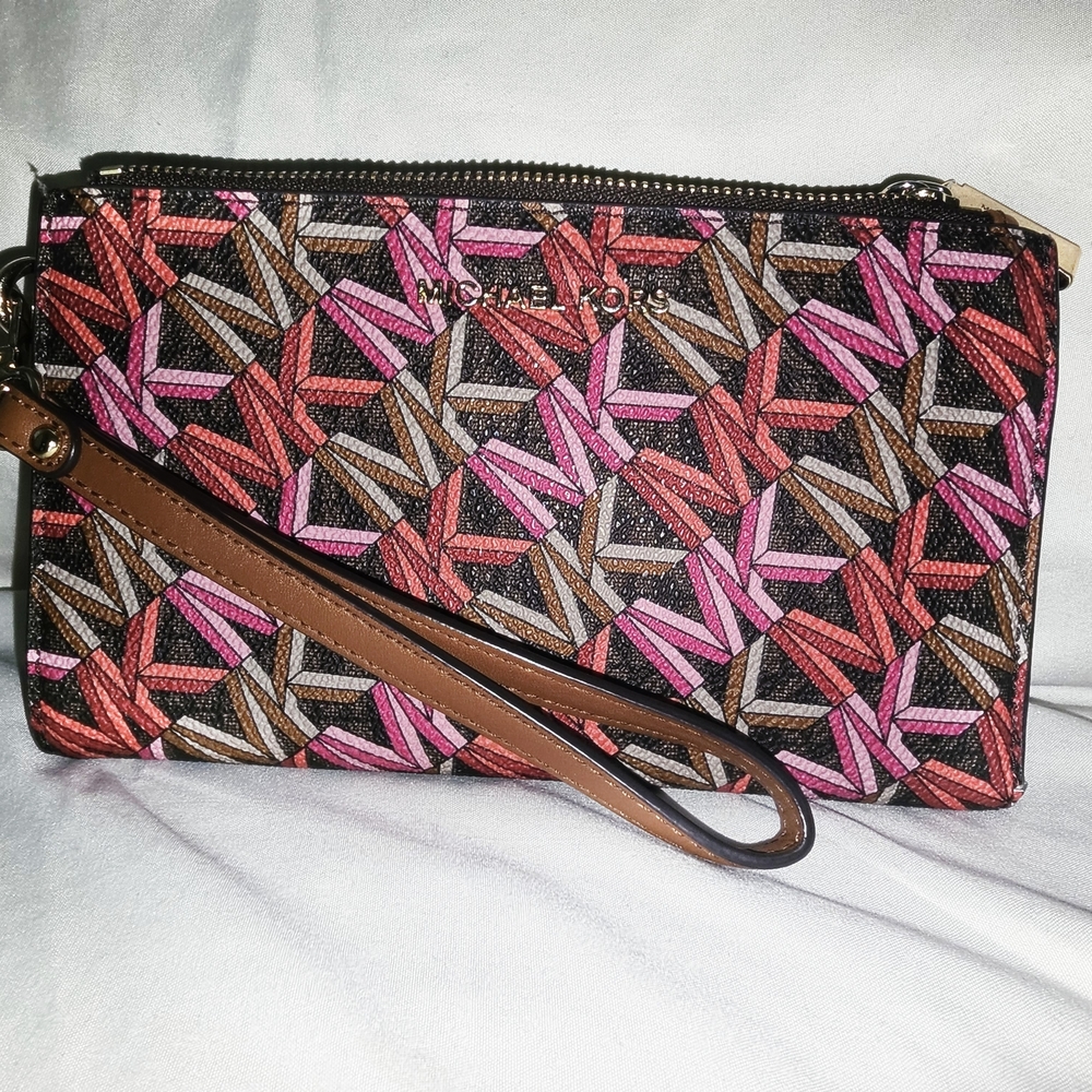Michael Kors Jet Set Bi-Fold Wristlet - Red/Brown/Pink